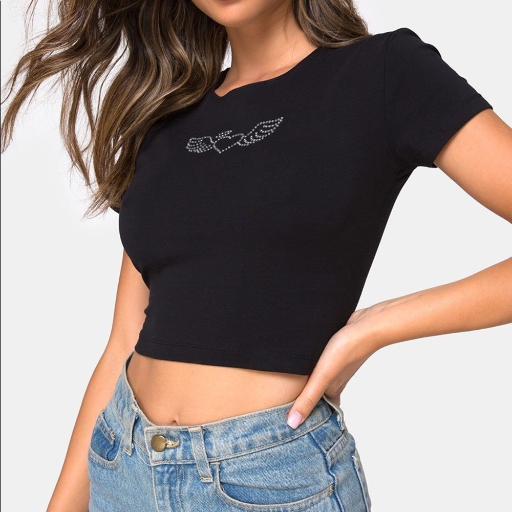 Tiney Tee in Black with Angel Heart Diamante